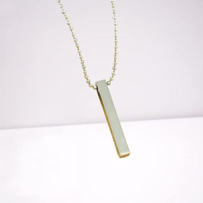 Unisex Cube Bar Pendant with Link Chain Pendant Necklace for Men Women Sterling Silver Stainless Steel
