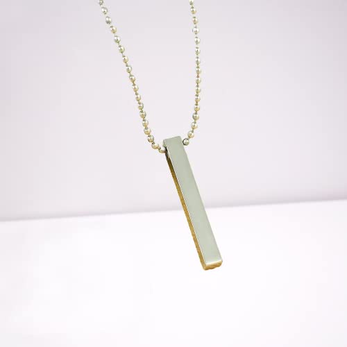 Unisex Cube Bar Pendant with Link Chain Pendant Necklace for Men Women Sterling Silver Stainless Steel