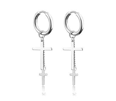 Cross Huggie Ear Studs, Silver color Stainless Steel Earrings For Men And Women