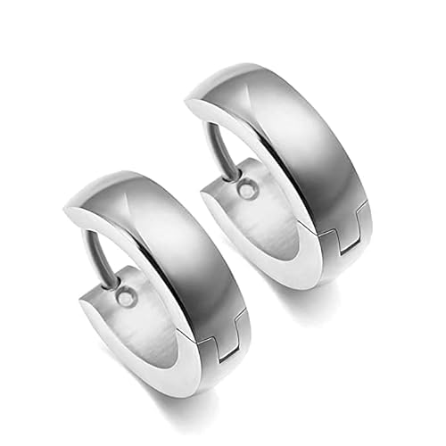 Stainless Steel Silver Plated Hoop Huggie Earrings For Men