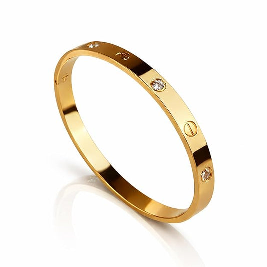 Golden Plated Stainless Steel Screw Design Bangle Bracelet for Women