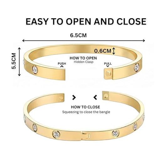 Golden Plated Stainless Steel Screw Design Bangle Bracelet for Women