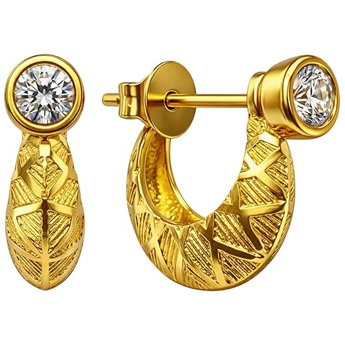 Gold Plated Crystal Stone Round Textured Smooth Design Kaju Bali Stud -Anti Tarnish
