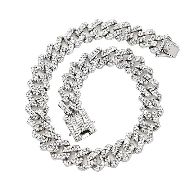 Mc Stan Stainless Steel Zirconia Studded Silver Plated Cuban Link Chain for Men & Boys