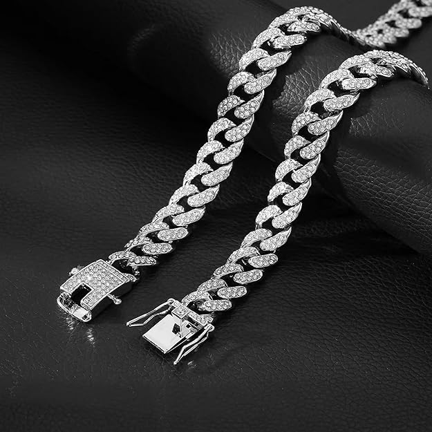 Mc Stan Stainless Steel Zirconia Studded Silver Plated Cuban Link Chain for Men & Boys