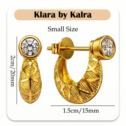 Gold Plated Crystal Stone Round Textured Smooth Design Kaju Bali Stud -Anti Tarnish