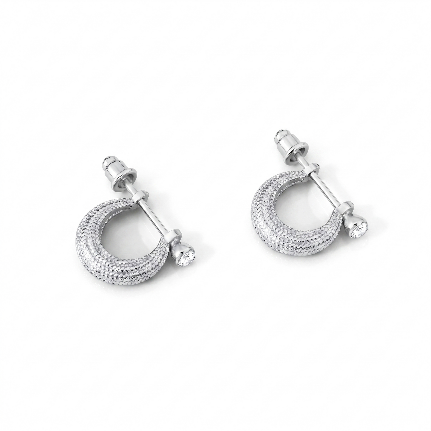 Silver Plated Anti Tarnish Crystal Stone Round Textured Smooth Design Kaju Bali Stud