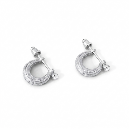 Silver Plated Anti Tarnish Crystal Stone Round Textured Smooth Design Kaju Bali Stud