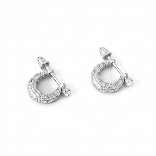 Silver Plated Anti Tarnish Crystal Stone Round Textured Smooth Design Kaju Bali Stud