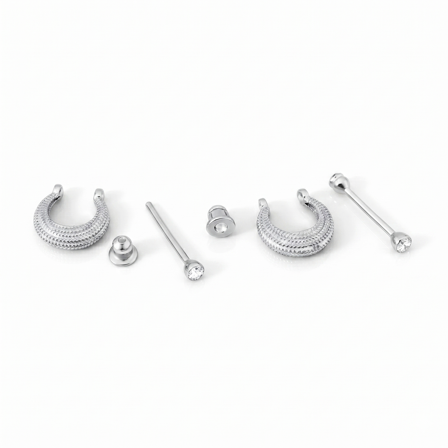 Silver Plated Anti Tarnish Crystal Stone Round Textured Smooth Design Kaju Bali Stud