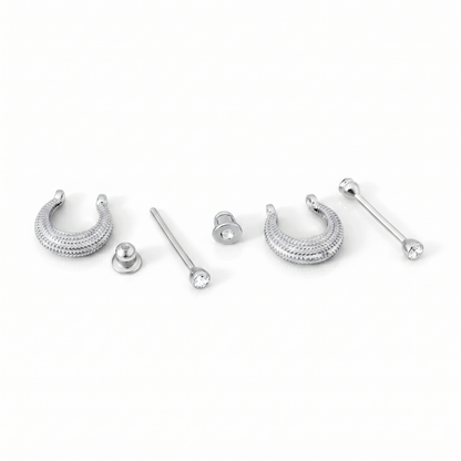Silver Plated Anti Tarnish Crystal Stone Round Textured Smooth Design Kaju Bali Stud